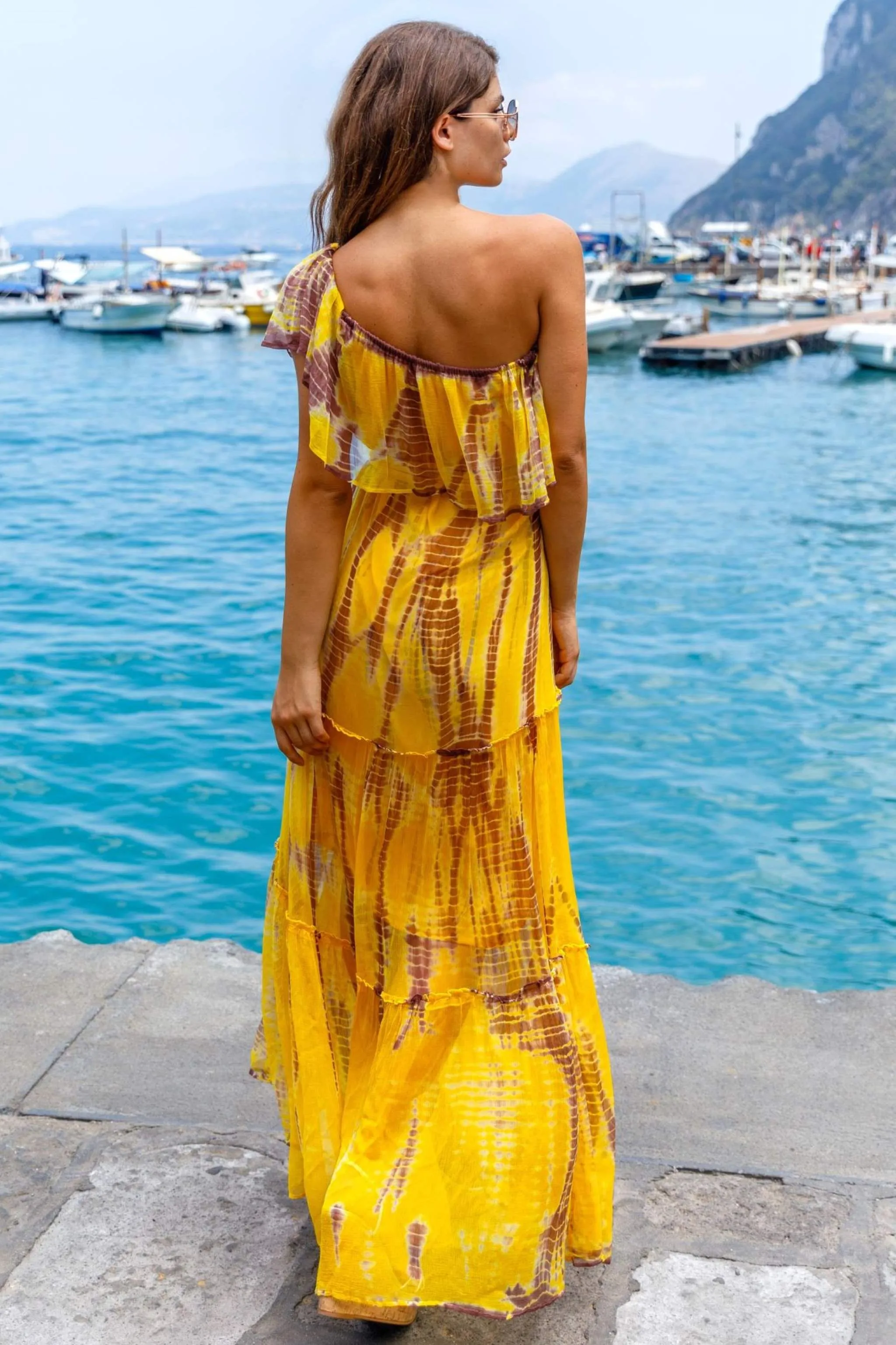 Yellow Plus Size Silk Bardot Maxi Dress