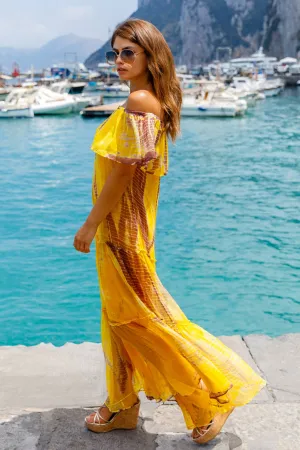 Yellow Plus Size Silk Bardot Maxi Dress