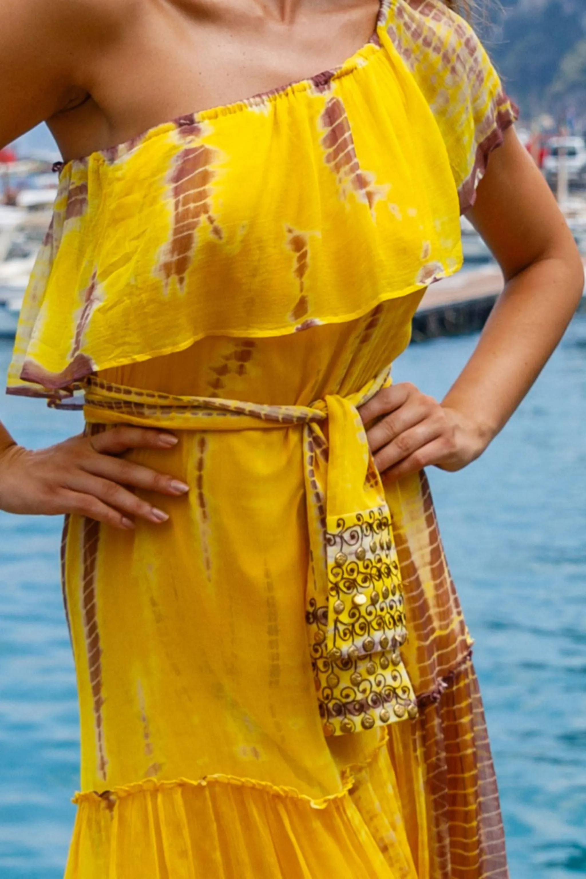 Yellow Plus Size Silk Bardot Maxi Dress